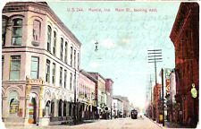 Muncie IN A Trolley on Main Street looking East 1913 picture