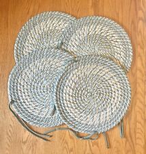 4 Vintage Round Wool Braided Rug Chair Pads Tie Blue Gray Hues Country Core 15