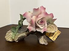 Vintage EXCELLENT Porcelain Capodimonte Flowers On Log Sculpture. Matte picture