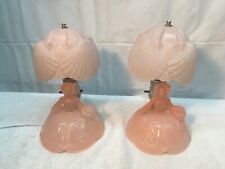 Pair Art Deco Pink Frosted Glass 9