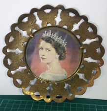Vtg 1953 Coronation of H.M. Queen Elizabeth II  Portrait Brass Butterfly Framed picture