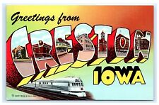 Greetings from Creston Iowa IA Curteich Large Letter Linen Postcard EXC G8 picture