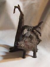Antique Austrian cold painted bronze wild boar and tree trunk marked Geschutzt picture