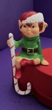 VTG Celluloid Plastic Christmas Pixie Elf Shelf Sitter w/Candy Cane 6.5” SALE picture