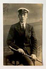 Antique 1919 Real Photo Postcard Young Man In Uniform With Stick 3.5x5.5 Inches picture