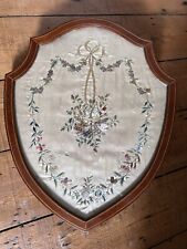 Antique Victorian Silk Embroidery Framed As A Pole Screen Shield picture