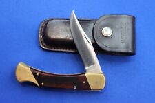 SCHRADE + USA Folding Pocket Knife w/ Brown Leather Sheath Lockback Early 1970's picture