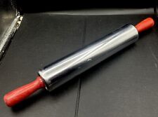 Vintage (40s/50s) Chrome Rolling Pin with Red Bakelite Handles, 15 inches picture