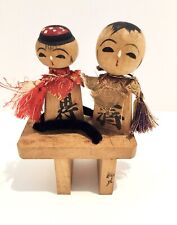 2 JAPANESE WOOD KOKESHI DOLLS MAN & WOMAN w/ SHOGI CHESS BODIES - BISHOP & KING picture