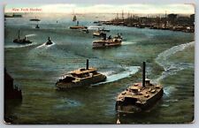 New York Harbor Steamers Ferry's New York City Birdseye NY C1907 Postcard J26 picture