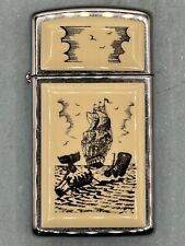 Vintage 2000 Scrimshaw Ship Double Sided Chrome Slim Zippo Lighter NEW picture