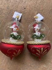 2 large snowman mouth blown handpainted glass christmas ornaments Italy Flaw picture