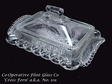 ANTIQUE EAPG HONEY BUTTER DISH COOPERATIVE FLINT GLASS COMPANY CROSSED FERN 101 picture