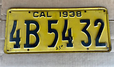 1938 California CA License Plate Black Yellow picture