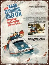 1968 Evinrude Skeeter Quieter Outboard Snowmobile Sleigh Metal Sign 9x12