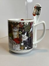 Summer River Winter Cat Kittens  Ceramic Coffee Cup With Spoon 3.5” x 3” Lovely picture