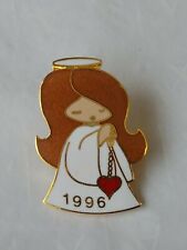 Enamel Lapel Pin 1996 Brown Haired Praying Angel in White Red Heart picture