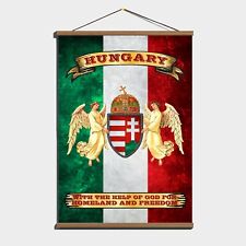 Hungary Vintage Style Flag w/ Coat Of Arms & Motto Canvas Magnetic Wooden Hanger picture