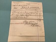 U.K. Glasgow N. Adshead Wholesale Stationer Lithographer 1889  Receipt R42588 picture