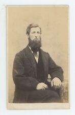 Antique CDV Circa 1870s Handsome Man in Suit Long Chin Beard Wormell Portland ME picture