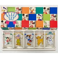 Disney Vintage Pose Glass Set Of 5 Showa Retro Pinocchio Simba Ken Onishi w/Box picture