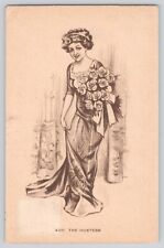 Postcard Beautiful Lady With Flowers Sketch The Hostess Vintage Antique 1911 picture