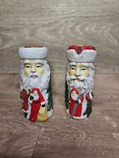 Vintage Bisque Santa Candle Holders  5'' Set Of 2 picture