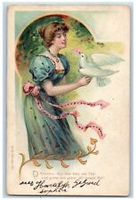 Pretty Woman Postcard Dove With Letter Germany c1905 Posted Antique picture
