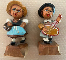 2 Vintage Hand Carved Wooden  Children With Instruments picture