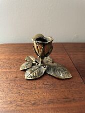 Vintage Brass Flower Rose Candle Taper Holder Cottage Granny Gift England Gold picture