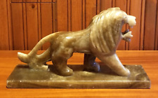 Carved Marble Onyx Roaring Lion Brown Tones Heavy Paperweight Statue Sculpture picture