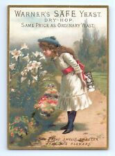 Warner's Safe Yeast Large Trade Card Girl Package Smell Flowers Sweet VTG Ad picture