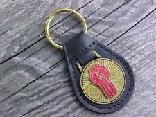 KENWORTH KW LEATHER KEY FOB ANTIQUE GOLD NOS CUSTOM-MADE TOP-QUALITY CLASSY picture