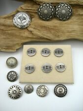 15 Native American Motif Vintage Buttons & Conchos, Mfg. & Hand Cut, Silver Tone picture