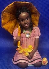 Vtg. African American Black Girl April Birth Month Stone Umbrella Ducks Figurine picture