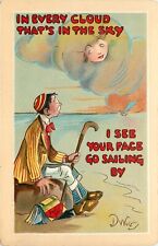 Tuck Postcard Everytime 182 Artist Dwig Man Sees Womans Face in Passing Clouds picture