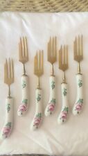 Antique Rostfrei Porcelain Cake Forks Bronze Tines Set/6 Made In Germany HH-0111 picture