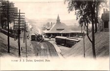 Greenfield MA Railroad Train At Station Steam Rotograph c1905 postcard IQ10 picture