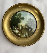 Vintage Small Round Florentine Framed Art Gold Guilted Wood Round Wedding Scene picture