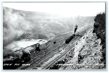 Ironwood Michigan RPPC Photo Postcard Open Pit Mine Locomotive Train Rail c1940 picture