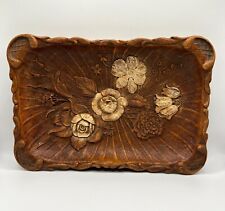 VTG Multi Products Inc 1944 Brown Resin Faux Wood Rectangular Tray Flowers USA picture