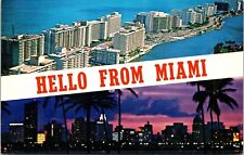 Hello Banner Miami Beach Florida Multi View Chrome Cancel WOB Postcard picture