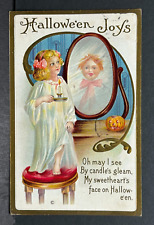 Postcard HALLOWEEN Joys Girl with Boy in Mirror Stecher Series 226a picture