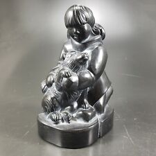 Pearlite Sculpture Inuit Girl w Husky Dog Signed Artist Mcphee BOMA Canada picture