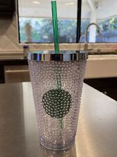 Vintage Starbucks Limited Edition 16 oz Hobnail Cold Tumbler Clear Green Straw picture