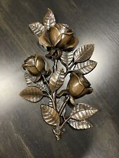 Vintage Mid Century Syroco Wood Wall Sconce Bronze Carved Floral Roses picture