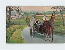 Postcard Open Bachelor's Buggy Amish Courting Carriage Pennsylvania Art Print picture