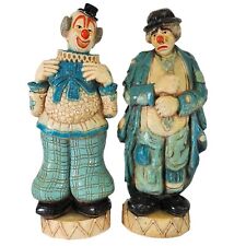 MCM Happy Clown and Sad Clown Statues Figurine Chalkware Blue Pair 18.5