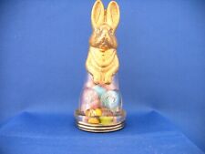 VINTAGE GLASS & TIN RABBIT WITH FOREPAWS NEXT TO BODY CANDY CONTAINER TOY 1925 picture