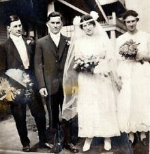 Wedding RPPC Postcard Party Bride Groom Dress Real Photo 1915 MC picture